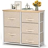 Pipishell Chest of Drawers with 5 Fabric Drawers, Practical Storage Chest Cupboard for Bedroom Children's Room Hallway - Beige