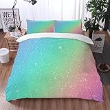 Bettwäsche-Sets 220x240 mit 50x75 cm Kissenbezug,Marmor Flieder Türkis Regenbogen Sterne Galaxie Abstrakt Farbverl,Bettwäsche Set Mikrofaser für Einzelbett Doppelbettlaken Bettbezug mit Reißverschluss