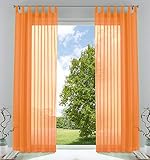 2er-Pack Gardinen Transparent Vorhang Set Wohnzimmer Voile Schlaufenschal mit Bleibandabschluß HxB 245x140 cm Orange, 61000CN