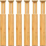 VaeFae Schubladentrenner Verstellbar Bambus Schubladenteiler, Ausziehbare Schubladen Organizer (42,5–55,5 cm) für Küche, Schlafzimmer, Badezimmer, Kommode, Gefedert Schubladen Ordnungssystem, 6 Stück