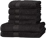 Amazon Basics Handtuch-Set, ausbleichsicher, 2 Badetücher und 4 Handtücher, schwarz, 100 Prozent Baumwolle 500g/m²