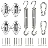 TedGem Sonnensegel Befestigung, 2 Spannschloss Edelstahl 2 Karabiner 4 Wandhalterung Sonnensegel Zubehör zur sicheren Montage von viereckigen und dreieckigen Sonnensegeln