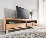 DELIFE Fernsehtisch Live-Edge Akazie Natur 190 cm 2 Fächer 4 Schübe Baumkante Lowboard