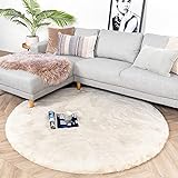 FRAAI | Home & Living Hochflor Teppich Rund - Comfy Creme - Ø 120cm - Shaggy, Uni - Modern, Skandinavisch - Wohnzimmer, Esszimmer, Schlafzimmer - Fellteppich - Carpet