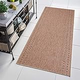 TAPISO Floorlux Teppich Läufer Meterware Flur Küche Wohnzimmer Indoor Sisal Optik Modern Viereck Braun Beige Flachgewebe 120 x 250 cm