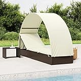 Homgoday Sonnenliege mit Dach Gartenliege Doppelliege Relaxliege Gartenmöbel Liege Strandliege Beide Seiten sind Verstellbar für Garten Terrasse Braun 211x57x140 cm Poly Rattan