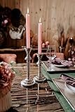 2er Set Kerzenständer Kerzenhalter Aluminium Silber Deko - Kerzenleuchter Modern für Stabkerzen - Tischdeko Hochzeit - Dekoration Wohnzimmer - H 21 und 26cm