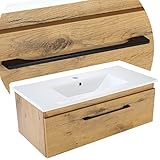 paplinskimoebel Badezimmer Badmöbel Unterschrank Schrank Waschbecken + Keramik-Waschtisch 80 x 39 x 30 cm aufsatzwaschbecken gesetzt mit waschbeckenunterschrank badschrank Holz mit Soft-Close-System