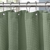 Waffel Duschvorhang mit Metall Duschvorhangringe Stoff Textil Badewannenvorhang Anti Schimmel Bad Vorhang Set Wasserdicht Badewanne Vorhang Schwerer Shower Curtain Badezimmer - 182 x 182cm (Grün)