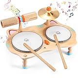 Sweet time Kinder Trommel Set, Musikinstrumente Kinder Spieltisch Baby Spielzeug Musik Schlagzeug für Kleinkinder, Holz Spielzeug Baby Musikspielzeug Lernspielzeug für Jungen Mädchen ab 3+ Jahren