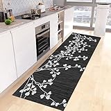 Siunwdiy Teppich Läufer Flur Küche rutschfest Waschbar Schwarz Küchenläufer Lang Modern Korridor -Teppichläufer Küchenteppich Meterware Anpassbar,Schwarz,40x100cm