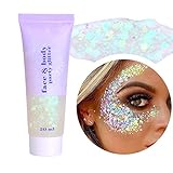 Prreal Body Glitter gel 50g, Mermaid Sequins Liquid Gel kit, Long-Lasting Glitter Chunky Powder For Festival Masquerade Birthday Makeup#White