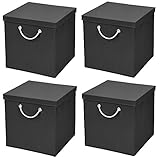 Stick&Shine 4er Set Schwarz Faltbox 15 x 15 x 15 cm Aufbewahrungsbox faltbar mit Kordel und mit Deckel