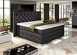 Boxspringbett Mailand XL Chesterfield mit Bettkasten Schwarz Kunstleder Holzfuß 180 x 200 cm