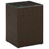 DCRAF Home Furniture Beistelltisch mit Glasplatte, braun, 35 x 35 x 52 cm, Polyrattan