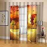 AOKLEY Verdunkelungsvorhang mit Öse Gelb & Wiese Wärmeisolierende Vorhänge, Geräuschdämpfende Vorhänge für Wohnzimmer Kinderzimmer,2er Set Größe:234cm(B) x138cm(H)
