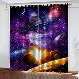 Verdunklungsvorhänge Mit Ösen 3D Universum Planet Galaxie Druck Vorhang Blickdicht Fensterdekoration Schlafzimmer Wohnzimmer Kinderzimmer, Schallschutz Thermogardine, Ösenschal 2Er Set 300X270cm