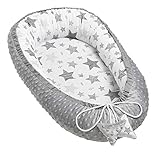 Generic Solvera Ltd Babynest 2-seitiger Cocoon Minky 100 Baumwolle Nestchen für Neugeborene, kuscheliges Nest, weiches und sicheres Baby-Reisebett, 50 x 90 Minky Grau