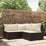 BULANED 3-TLG. Garten-Lounge-Set mit Kissen, Balkonmöbel, Gartenlounge Set, Balkon Möbel Set, Sitzgarnitur Garten, Balkonset, Terrassen Möbel, Sitzecke Balkon, Braun Poly Rattan