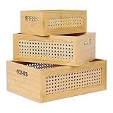 ANMINY Aufbewahrungskörbe aus natürlichem Bambus, Rattan-Rahmen, Korbgeflecht, Aufbewahrungskörbe mit Griffen, für Büro, Schublade, Schreibtisch, dekorativer Wäscheschrank, Schrank, Regal, Box,