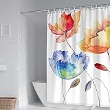Duschvorhang Blumen, Duschvorhang Extra Lang Orangeblau Polyester Blumenmuster Duschvorhang für Damen 150X180cm