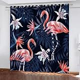 Vorhang Blickdicht 3D Rosa Tierischer Flamingo Mit Ösen Verdunkelungsvorhang Thermovorhang Lichtdicht 2Er Set Gardine Polyester Für Schlafzimmer Kinderzimmer Wohnzimmer Dekoration 2 X 140 X 160 cm (B