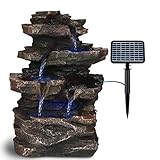 VATCH Gartenbrunnen Solar für Indoor & Outdoor mit Beleuchtung LED – Echter Wasserfall Felsenbrunnen Vintage Garten Brunnen Groß für Außen Gartendeko - Gartenteich Deko Vogelbad - Indoor & Outdoor