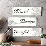 Tucocoo 3 Stück Grateful Thankful Blessed Wandkunst Holz Wanddekorationen Schilder Positives Wort Holz Wandschild Blätter Drucke Frühling Sommer Schild Thanksgiving Day Wanddekoration für