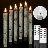 PChero Birken LED Stabkerzen mit Fernbedienung, 6 Stück Echtwachs Flackernde Flammenlose Batteriebetrieben Rustikal Kerzen für Halloween Xmas Party Dekoration – Warmweiß