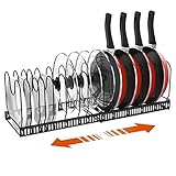 Housolution Pfannenhalter für Schublade, Erweiterbarer Topfdeckelhalter mit 14 Verstellbaren Teiler, Pfannen Topfdeckel Aufbewahrung Organizer Deckelhalter für Schrank, Schwarz