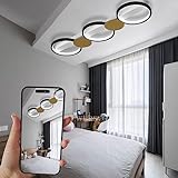 WERSVG L80cm Dimmbar Wohnzimmerlampe Modern LED Deckenlampe gold & Schwarz 3-Ring Deckenleuchte Mit Fernsteuerung 35W 2800LM Schlafzimmer Deckenleuchte, für Balkon Flur Wohnzimmer Esstisch