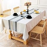 INKARO Fleckabweisende Tischdecke rechteckig Baumwolle Leinen bestickt Nappaleder Tischdecken für Küche Restaurant, (graue Streifen, 140 x 220 cm)