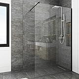 Duschwand Glas Walk In Dusche 60x195 cm(für klein duschkabinen) Schwarz Matt mit Nano Beschichtung 8 mm Duschtrennwand Glas Badewanne Sicherheitsglas ohne Duschtasse