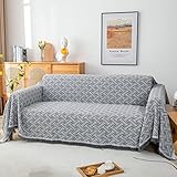 LHGOGO Couch Überwurf Großer Sofaüberwurf 3 Sitzer Stereoskopischer Jacquard-Gewebter, Vielseitiger Dekorativer Überwurfdecke für Tagesdecke Sofa 180 x 300 cm Hellgrau