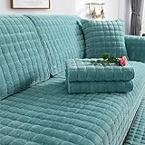 Flanell-Sofabezug, Kissen, Plüsch, rutschfest, Verdickt, Schonbezug, Kissenbezug, Universell, Einfarbig, Staubdicht, Sofa-Sitzbezug (Color : Green, Size : 90 * 240cm)