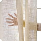 Topfinel 2 Stücke Leinen Gardinen mit Ösen Voile Vorhang Halbtransparent Gardinen Wohnzimmer Modern Vorhänge Leinen 140x260cm Beige