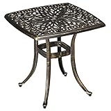 Outsunny Beistelltisch, Terrassentisch mit Schirmloch, Gartentisch mit Aluminiumrahmen, Kaffeetisch für Garten, Balkon, Bronze, 54 x 54 x 52,5 cm