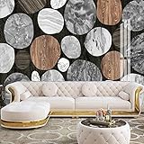 YOUPO Bewegliches Wandbild Luxus 3D-Marmorimitation Holzmaserung kreisförmige Mustertapete Schlafzimmer Wohnzimmer TV Sofa Hintergrund