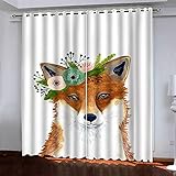 Kinder Gardinen Kinderzimmer Junge Mädchen Bunter Tierfuchs Blickdicht Verdunkelung 117X137Cm 2Er Set Thermovorhang Hitzeschutz Verdunklungsvorhänge Kinderzimmer Mit Ösen Fenster Gardinen