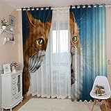 MYPALL Blickdichte Gardinen Verdunkelungsvorhang Gelb & Tierkatzen 2X B110x H215cm Lichtundurchlässige Vorhang mit Ösen für Schlafzimmer Geräuschreduzierung