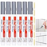 6 Stück Hellgrau Fugenstift, Fugenmörtel Restaurierung Stift, Wasserfest Fugenmörtel Fliesen Stift, Reparatur Marker für Reparatur von Fliese Wand Boden Badezimmer und Küche, mit Ersatzspitze