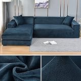 GOOMBIRA Sofabezug aus Samt, elastisch, dick, L-förmig, Ecksofabezug für Wohnzimmer, 1/2/3/4-Sitzer, Stretchbezug für Sofa, Couch, Sessel, Dunkelblau, 1-Sitzer, 90–140 cm