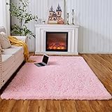 Evitany Teppich Schlafzimmer Modern Shaggy Hochflor Teppich Rutschfester Teppiche für Wohnzimmer Kinderzimmer Schlafzimmer (80 x 120 cm, Rosa)