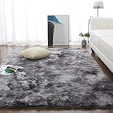 CHOSHOME Teppich Wohnzimmer Shaggy Teppich Hochflor Teppich Schwarz Langflor Teppich Kinderzimmer Modern Batik Teppich Jugendzimmer Flauschig Teppich Groß, Dunkelgrau/Schwarz 90x150CM