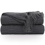 RECYCO Wohndecke Kuscheldecke 127x152cm mit 1pc Wäschesack, Weich und Flauschig Chenille Decke Plaid Muster mit Fransen Sofadecke Couchdecke für Sofa Couch Bett, Grau