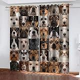 Fenstergardinen Blickdicht Modern Wohnzimmer Kinderzimmer Mädchen Jungen Mädchen Küche 2Er Set 260X220Cm Tierhundedruck Vorhänge Schlafzimmer Mit Ösen Verdunkelungsvorhang Thermovorhang