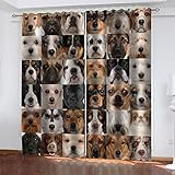 3D Tierhundedruck Druck Muster Vorhang Blickdicht - 2 Stücke Gardinen Mit Ösen, Vorhänge Wärmeisolierend Schallschutz Für Schlafzimmer Wohnzimmer Küche Kinderzimmer 234X230cm (BxH)