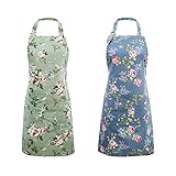 IDEAPRON Küchenschürze für Frauen, 2 Stück Florale Schürzen zum Kochen Backen Gartenar, Vintage Schürze für Chef Bäcker - Geburtstag Hauseinweihung Muttertag Schürze Geschenk für Mutter Ehefrau Oma