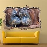 3D lebendige Wandtattoos WILDLIFE APE ORANG-UTAN WANDAUFKLEBER 3D KUNST WANDBILD POSTER OFFICE HOME DECOR