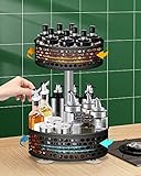 Gewürzregal Drehteller Organizer 360°Lazy Susan Drehbar Stehend Gewürz Schwarz Gewürzorganiser 2 Etagen Edelstahl Gewürzhalter Spice Rack Küchenhalterung Ohne Bohren für Küchen Organizer Aufbewahrung